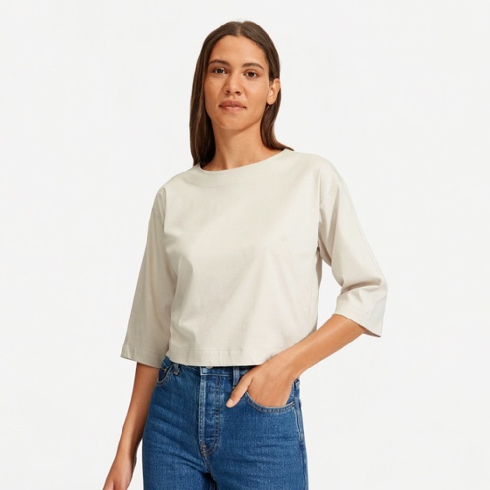 Everlane Luxe Cotton Crop Tee size large Ivory